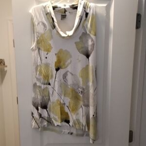 Elegant Floral Tank Top - White, Gray, Yellow